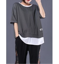 DIY false two pieces cotton clothes Tutorials black striped tops summer