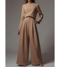 New casual long-sleeved solid color two-piece set HF1603-04-04