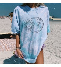 Leisure round neck short sleeved printed tie dye pullover women's T-shirt HF2403-03-04