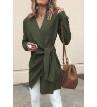 Solid color faux deerskin velvet V-neck belt mid-length HF0414-02-02