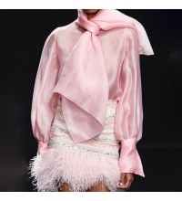 Pink knotted long sleeve T-shirt for women 1307-04-04