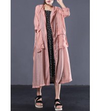 DIY light orange cotton clothes Women side open Maxi summer coats