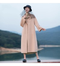 2018 nude pink wool coat plus size tie waist Winter coat lapel collar jacket