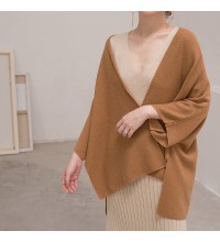 warm brown sweaters plus size clothing Three Quarter sleeve knitted tops Elegant cardigan