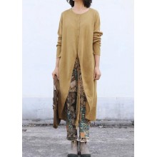 Aesthetic o neck knit outwear oversize yellow asymmetric knitted jackets