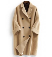 boutique khaki Woolen Coat Women plus size long coat double breast woolen Notched outwear