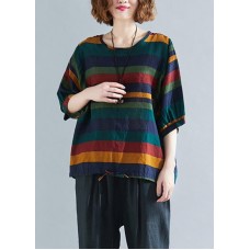 Handmade o neck Batwing Sleeve linen spring clothes For Women rainbow shirts