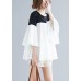 DIY o neck flare sleeve cotton blended shirts Women Tops white Knee tops Summer