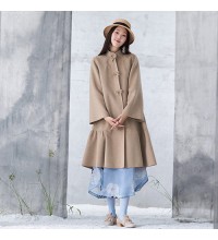 New nude woolen outwear oversized mid-length coats patchwork coats stand collar