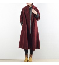 Burgundy woolen coats 2021 winter trench coats plus size cardigans