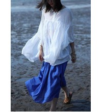 Bohemian linen tops women blouses fine Ramie Simple Solid Linen Bat Sleeved Blouse