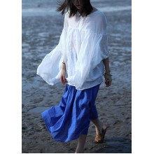 Bohemian linen tops women blouses fine Ramie Simple Solid Linen Bat Sleeved Blouse