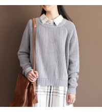 2021 fall gray cotton knit tops oversize casual batwing sleeve sweater pullover