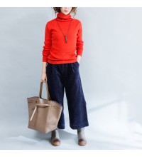 orange solid high neck pullover casual loose knitted sweaters warm 2021