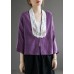 Fashion Purple Retro Embroideried Patchwork Summer Linen Blouse