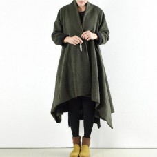 2021 winter woolen coats green cross asymmetrical cardigans long one button outwear dress