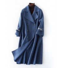 Fashion oversized long winter coat double breast outwear denim blue Notched Wool jackets