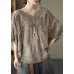 Boho Khaki Cotton V Neck Embroideried Hollow Out Summer Blouses