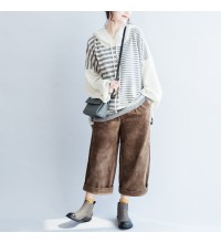 new winter striped patchwork woolen sweater hooded plus size casual long sleeve knit tops