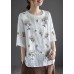 Bohemian White O-Neck Embroideried Floral Summer Linen Tops Half Sleeve